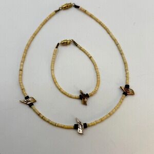 Vintage Bird Heishi Bead Choker Necklace Barel Clasp With Matching‎ Bracelet